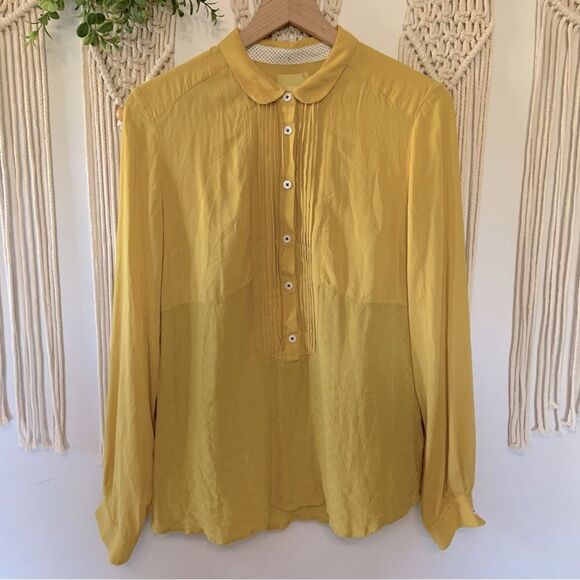 ANTHROPOLOGIE Maeve Anni Buttondown Collared Blouse Gold Yellow Size 12 - Picture 1 of 14